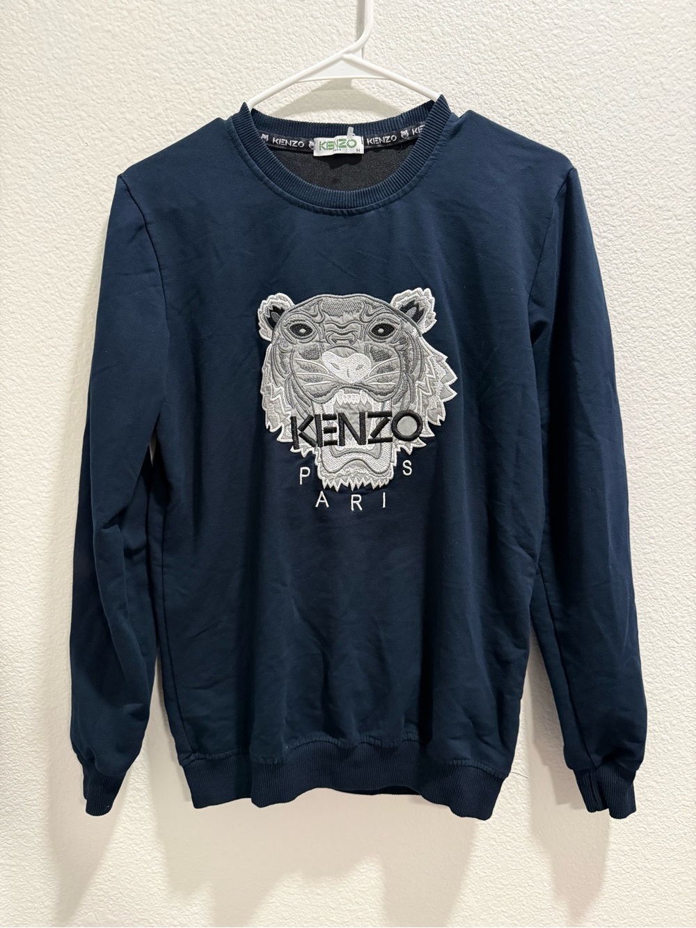 Kenzo Paris Navy Crewneck Sweatshirt with Grey Tiger Patch